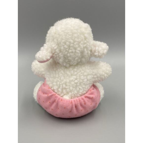 Small 5” Baby Lamb Sheep W/ Pink Diaper Plush In 7” Cloth Egg Shaped W/ Bow - Picture 6 of 8